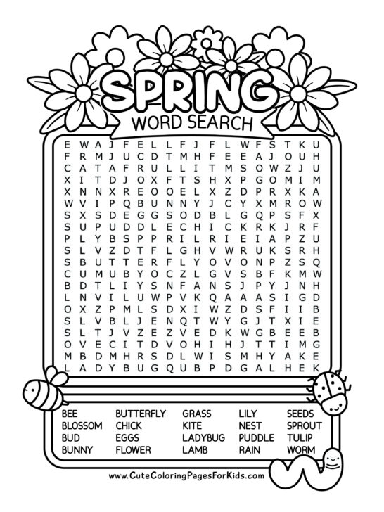Free Printable Spring Word Search for Kids - Cute Coloring Pages ...