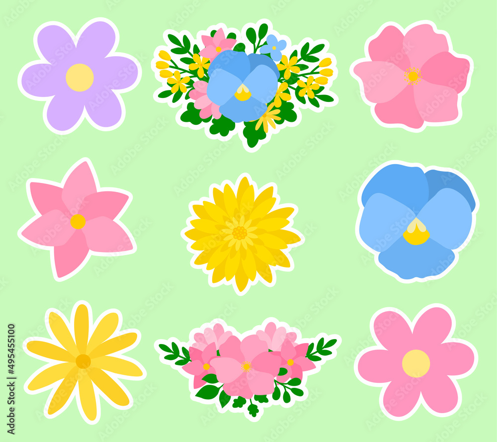 Spring flowers stickers printable vector illustration Stock ...