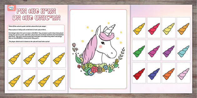 printable pin horn on unicorn