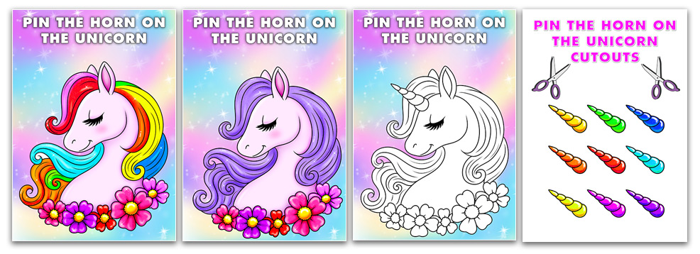 Pin The Horn On The Unicorn Printable Game Templates | Just Family Fun