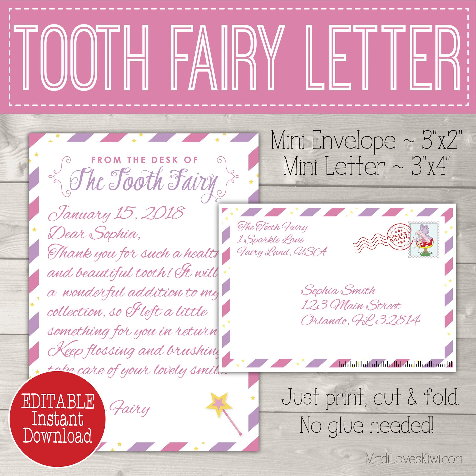 Editable Tooth Fairy Letter with Envelope | Printable Pink ...