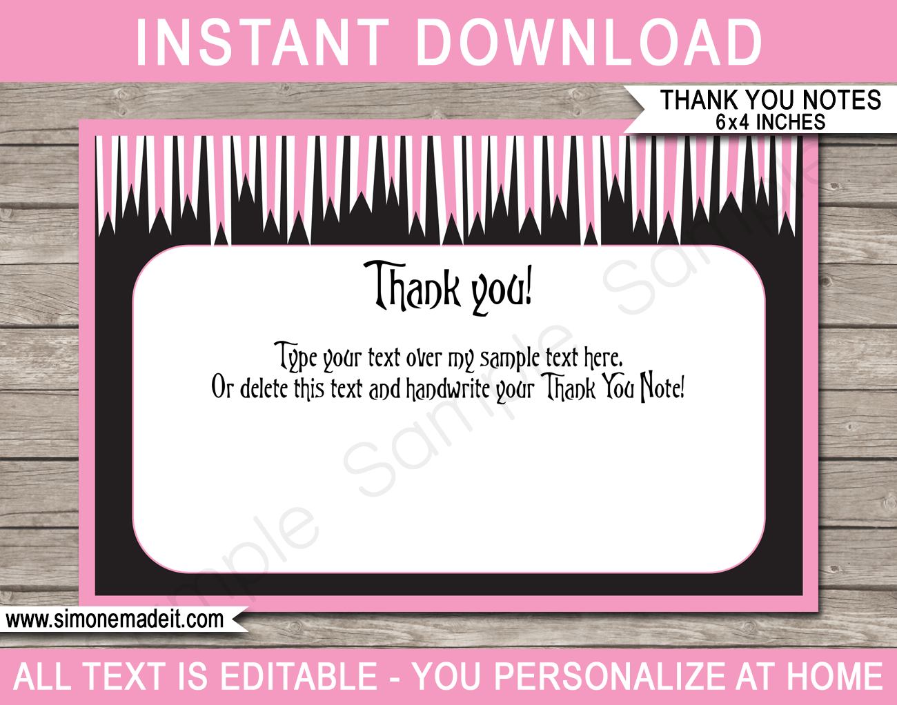 Pirate Party Thank You Cards template - pink