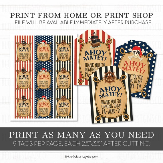 Pirate Thank You Tags, Pirate Favor Tags, Pirate Thank You Cards ...