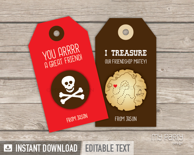 Valentines Day Tags Printable - Pirate Theme - My Party Design