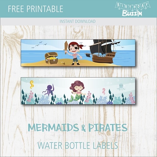 Free Printable Mermaids and Pirates Water Bottle Labels | Birthday ...