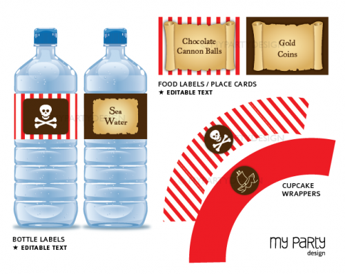 printable pirate water bottle labels