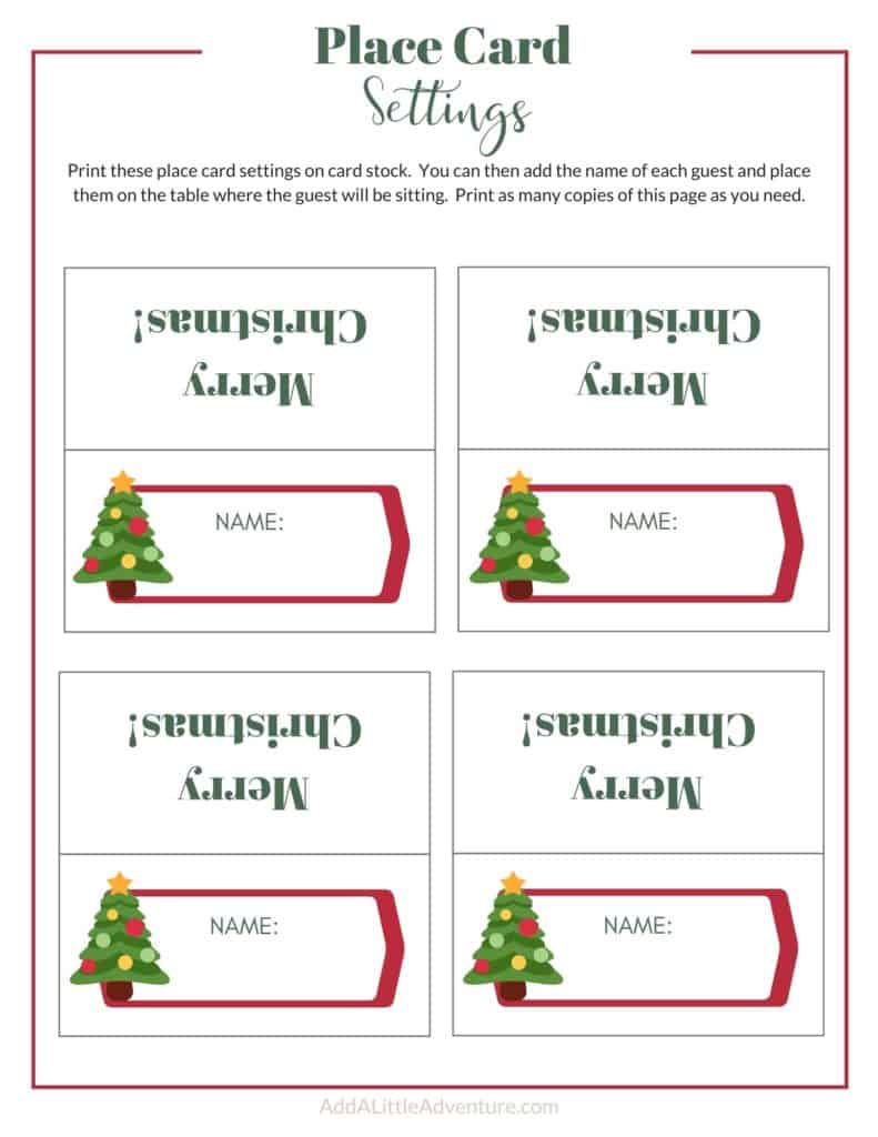 Christmas Place Cards Printables - DIY Templates