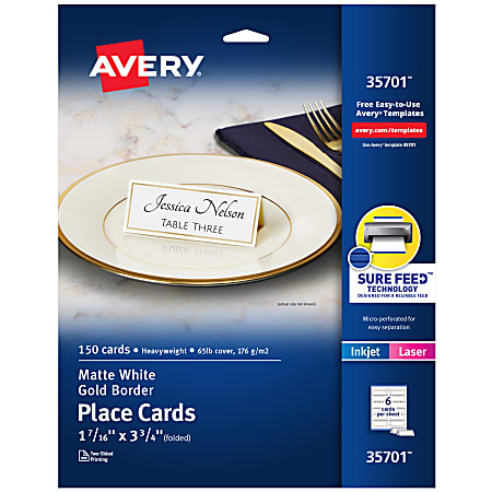 Avery Printable Place Cards With Sure Feed Technology 1 716 x 3 34 ...