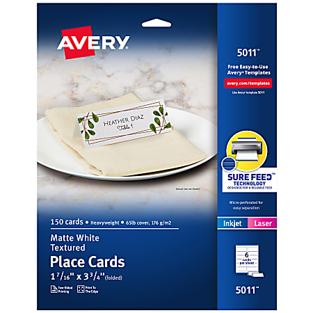 Avery Printable Large Tent Cards 3.5 x 11 White With Embossed ...