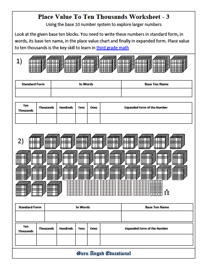 3RD GRADE MATH - PLACE VALUE TO TEN THOUSANDS WORKSHEETS 2 — Steemit