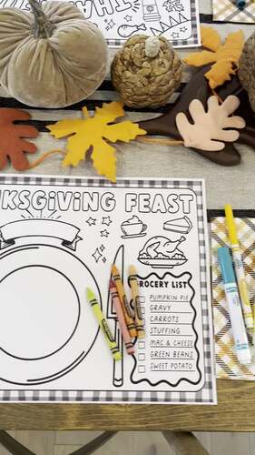 Printable Thanksgiving Placemats | Thanksgiving Activity Placemat |  Coloring Mat