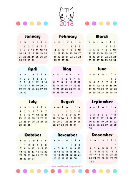 Free printable 2018 kawaii calendar - Kalender 2018 - freebie ...