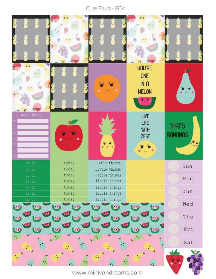 Free Printable Planner Stickers: Cute Fruits (ECV &  HP) | Mini Van ...