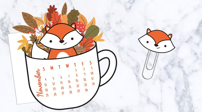 Free Printable Fall Floral Coffee Cup Calendar Divider &  Fox ...