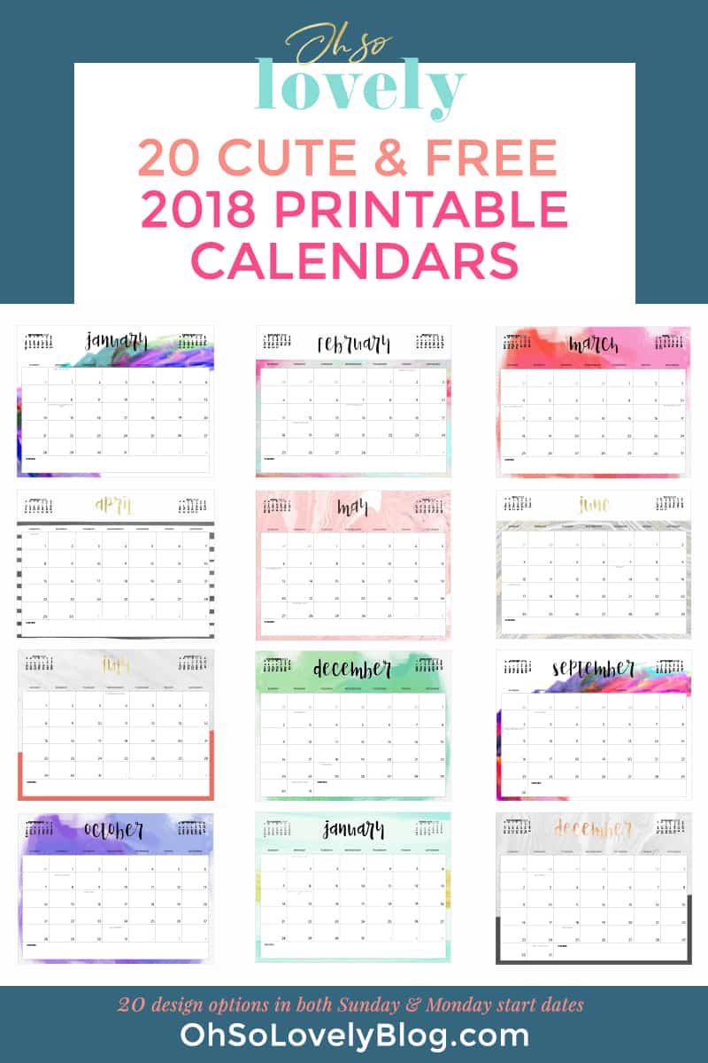 Download your FREE 2018 Printable Calendars today! 28 designs to ...