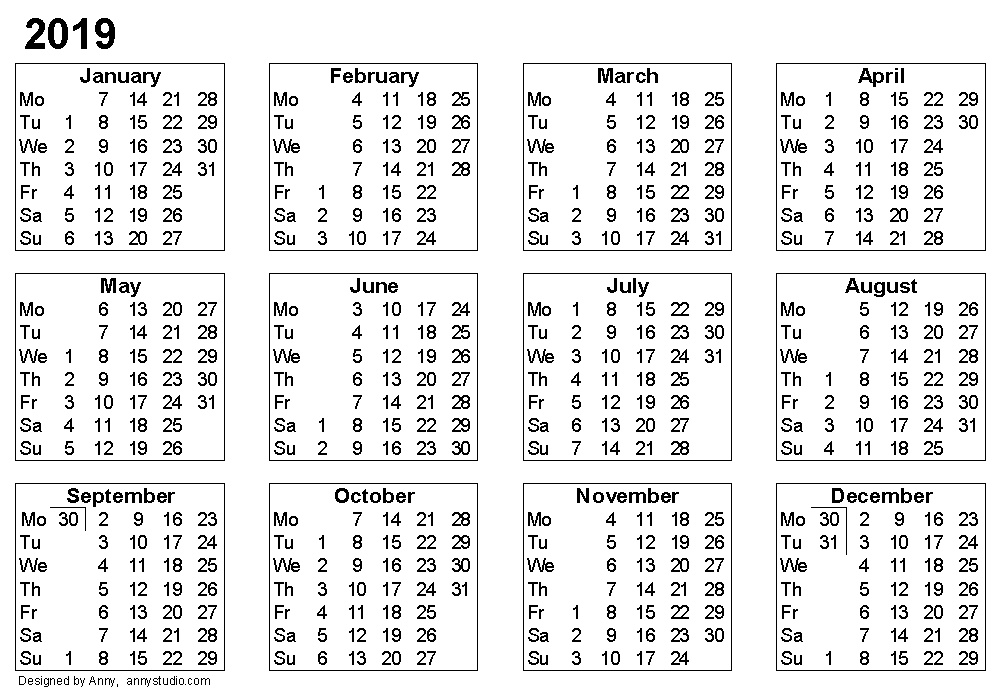 Free printable calendars and planners for 2024 and past years