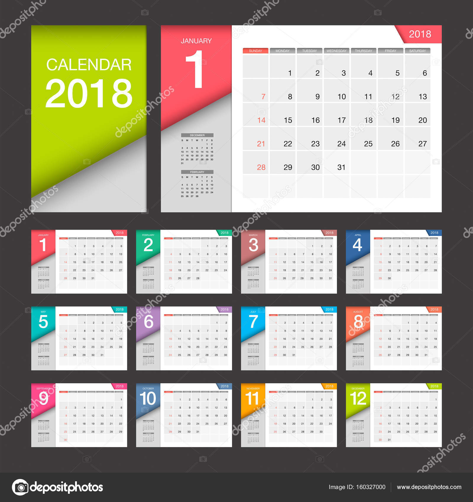 Kalender 2018. Schreibtischkalender moderne Design-Vorlage. Stock ...