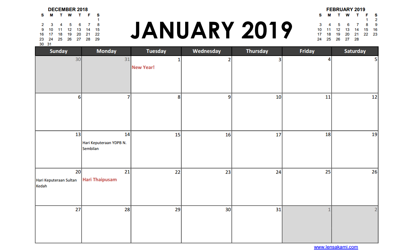 FREE DOWNLOAD PRINTABLE Simple Planner 2019 | Beserta cuti am di ...