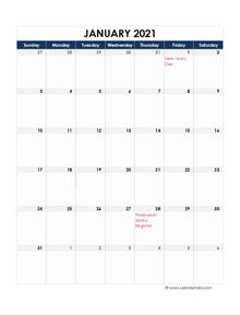 Printable 2021 Malaysia Calendar Templates with Holidays