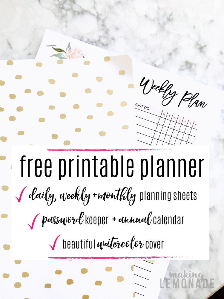 Get Your Free 2018 Printable Planner (with Daily, Weekly &  Monthly ...