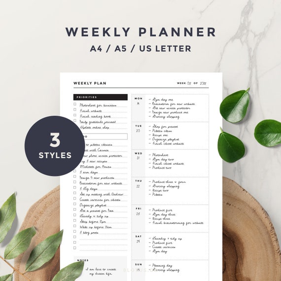 A4, A5 Letter Simple Weekly Planner Printable L Digital Planner ...