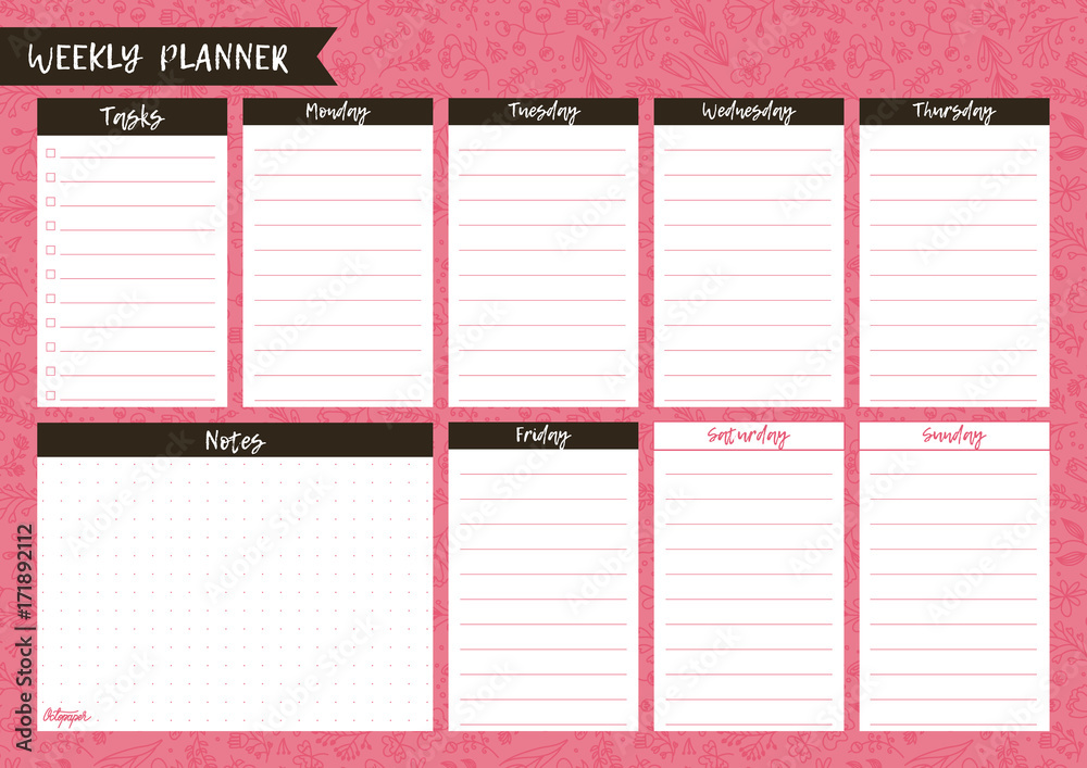 Printable weekly planner. Cute page for notes. Notebooks,decals ...