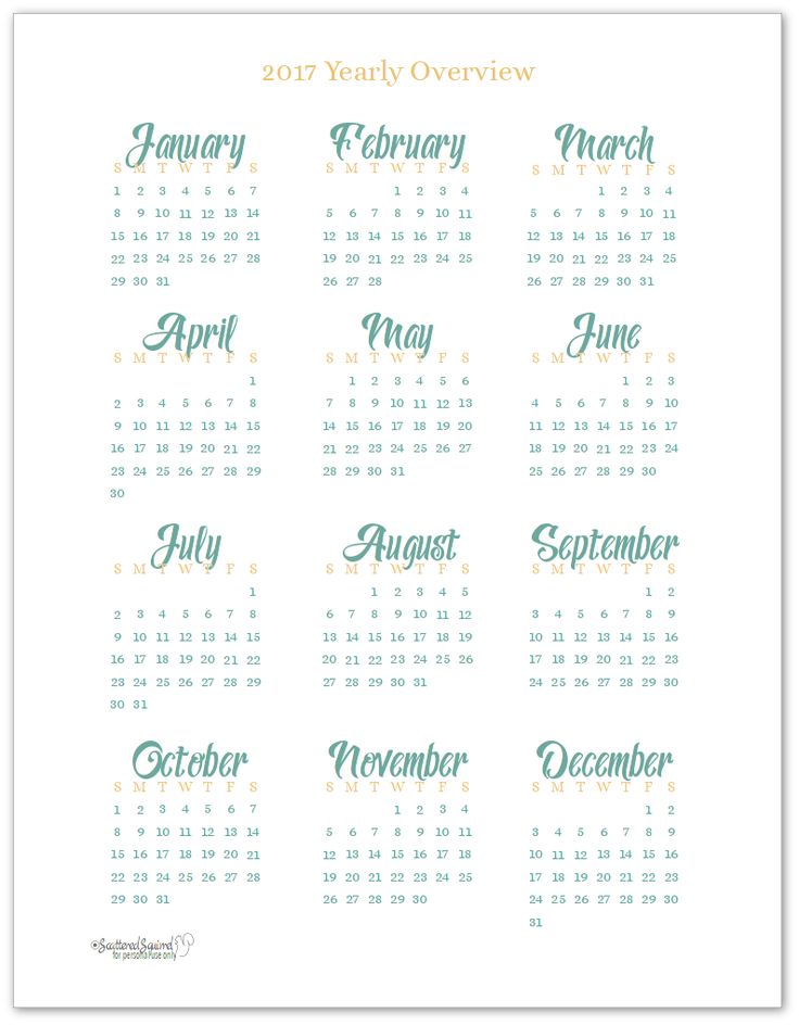2017 Yearly Calendar Printables are Here!