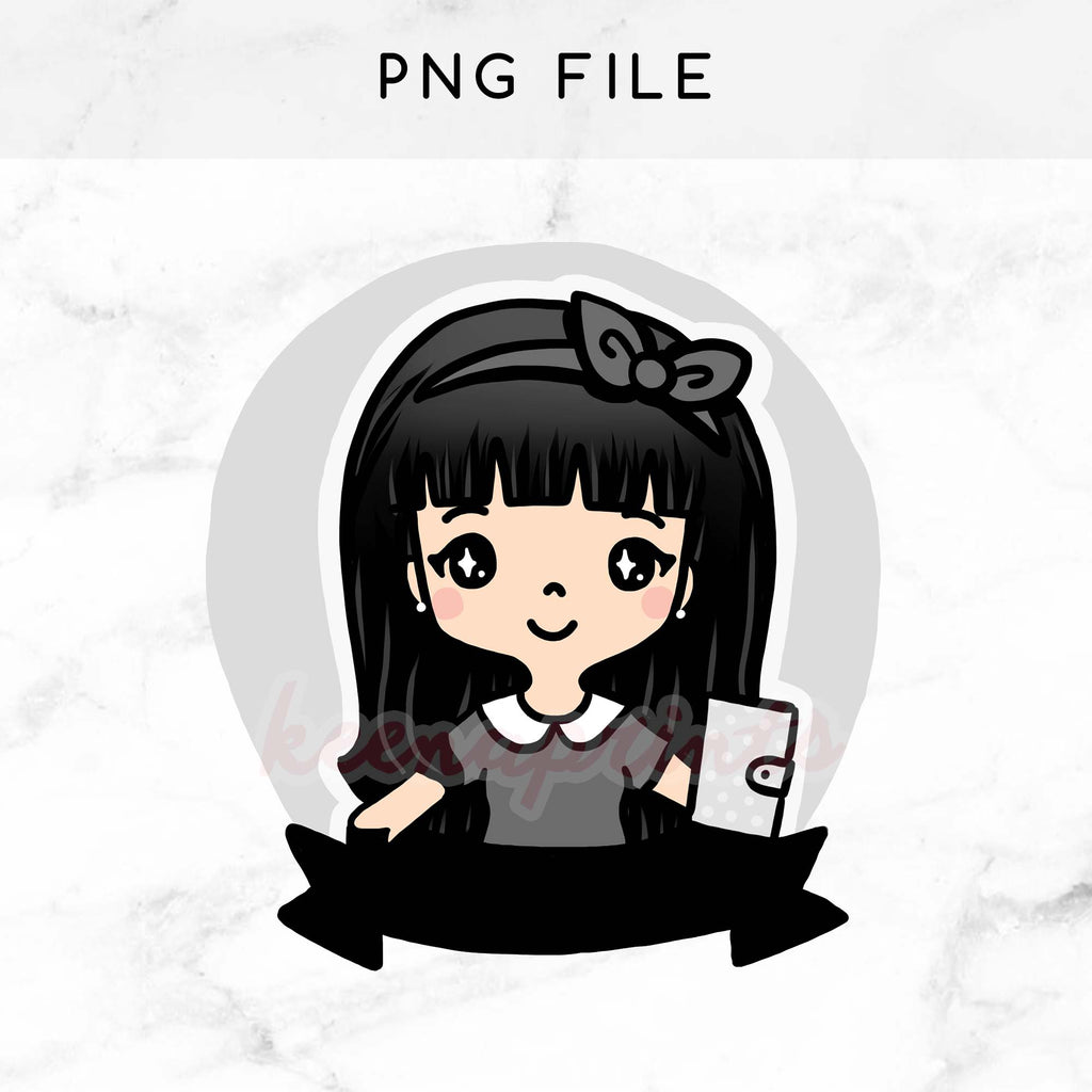 PRE-MADE CHIBI PLANNER GIRL WEDNESDAY PRINTABLE CLIP ART - KeenaPrints
