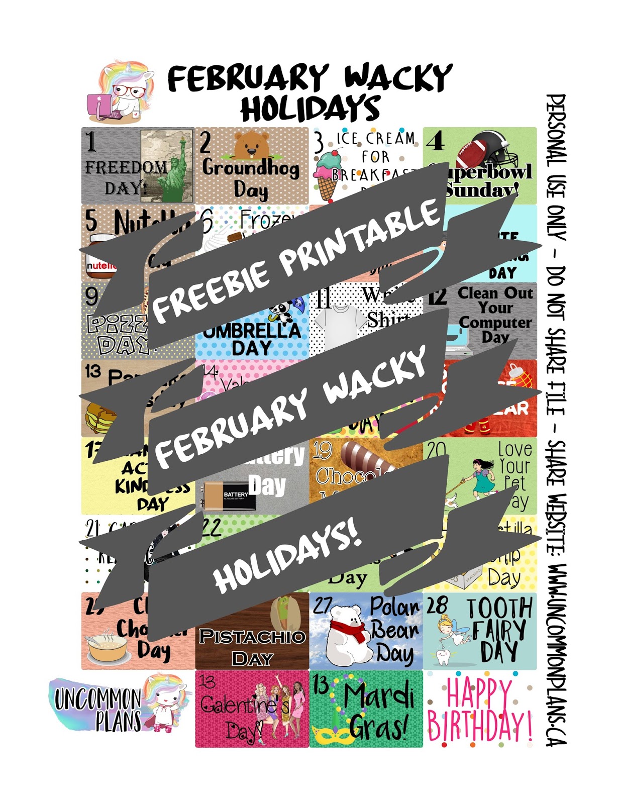 Uncommon Plans: Freebie Printable Planner Stickers: February Wacky ...