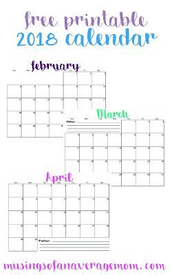2018 Monthly Calendar