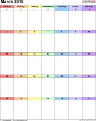 March 2018 Calendar | Templates for Word, Excel and PDF