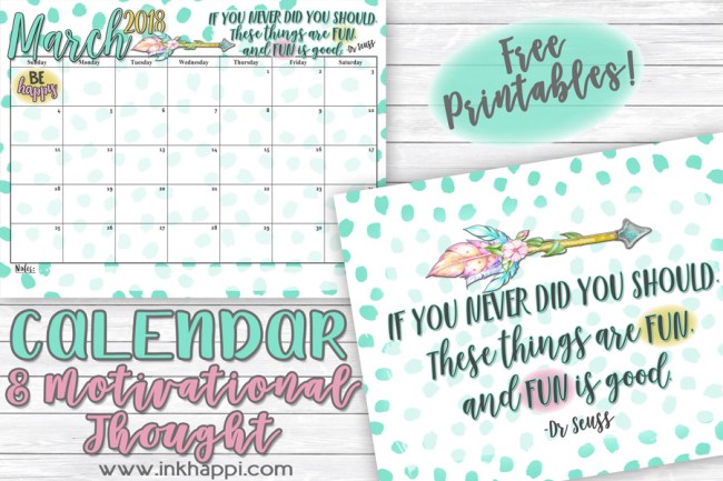 March 2018 Calendar and a message from Dr Seuss! - inkhappi