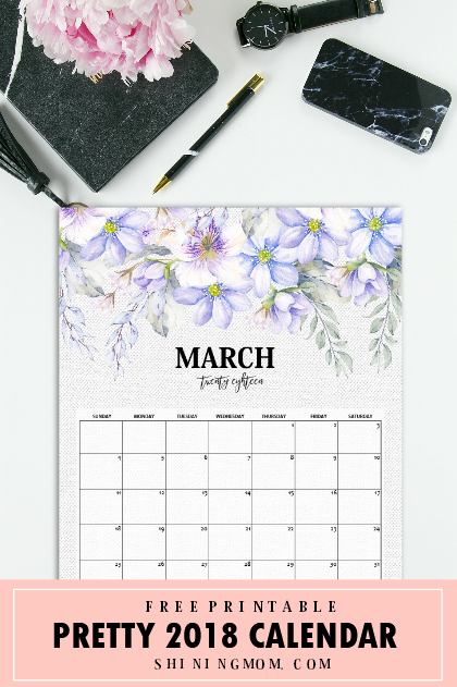 Free Printable March 2018 Calendar: 12 Awesome Designs!