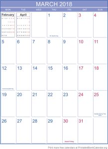 printable planner for march 2018