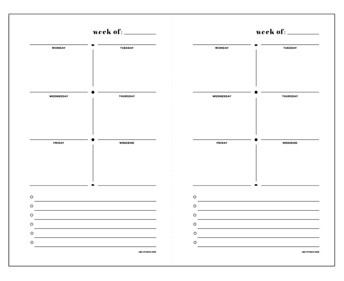 Printable Weekly Planner Sheet for Mini Binders / LBG STUDIO