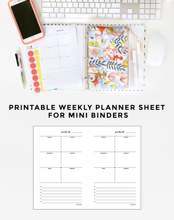 Printable Weekly Planner Sheet for Mini Binders / LBG STUDIO