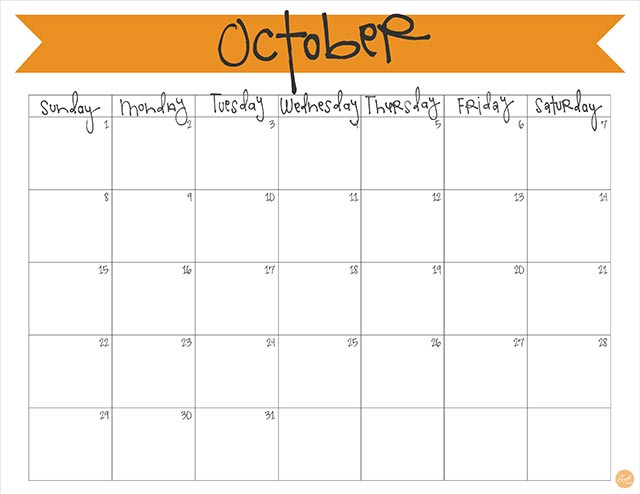 October 2017 Calendar - Free Printable | Live Craft Eat