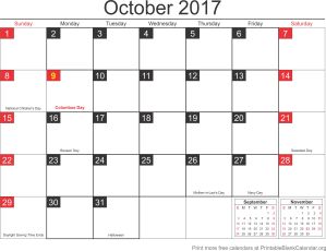 October 2017 Free Printable Calendar - Printable Blank Calendar.org