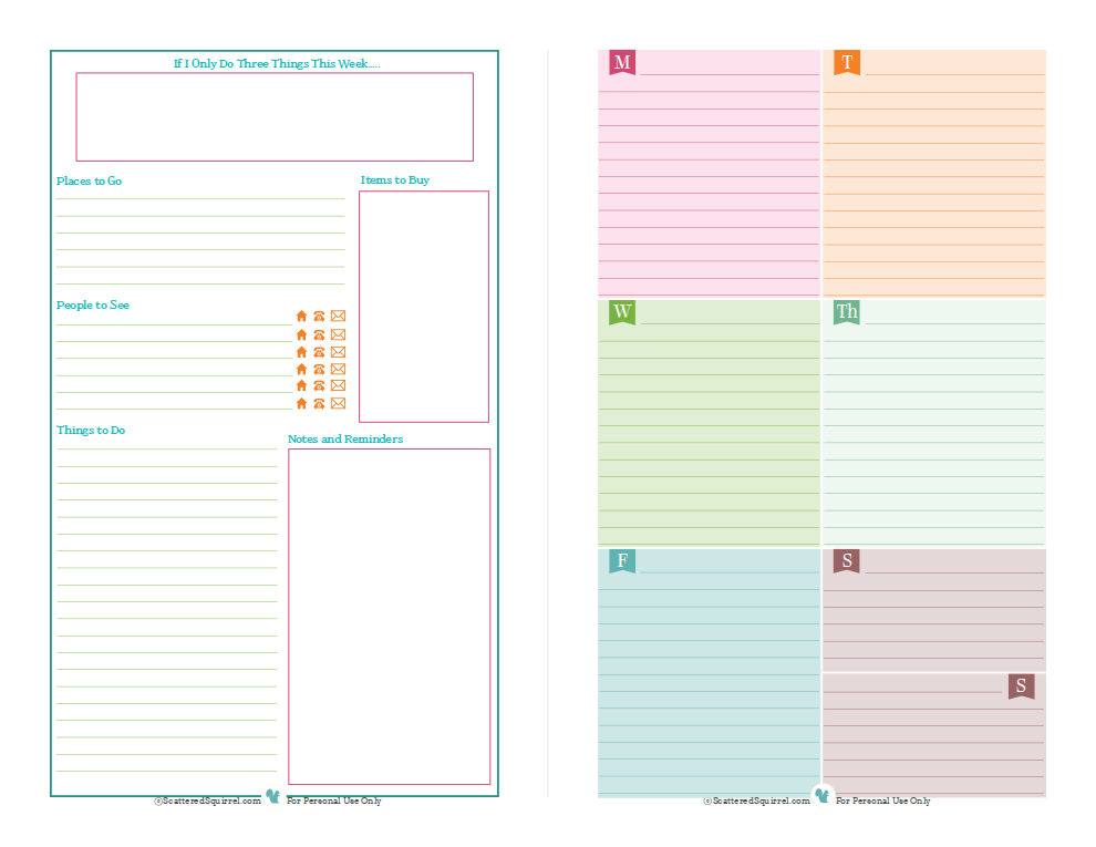 printable planner half size