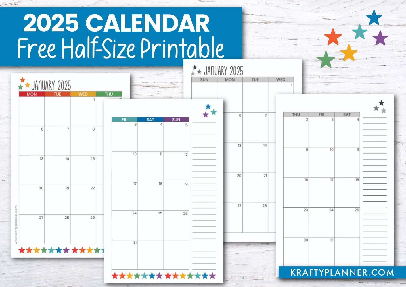 2025 Half Size Calendar - Free Printable — Krafty Planner