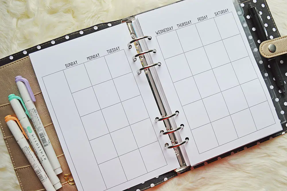 printable planner half size