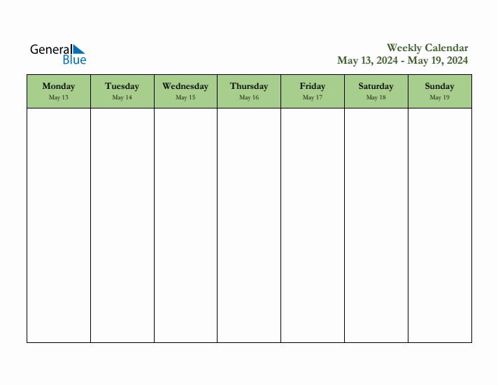 Free Printable Weekly Planner for May 13 to May 19, 2024