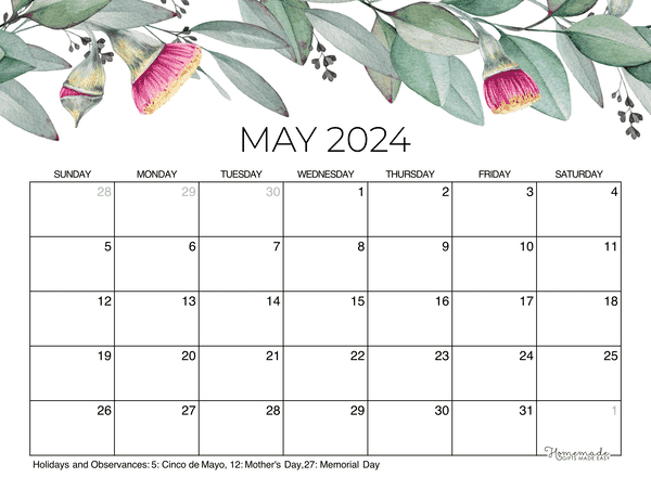 May 2024 &  2025 Calendar | Free Printable with Holidays