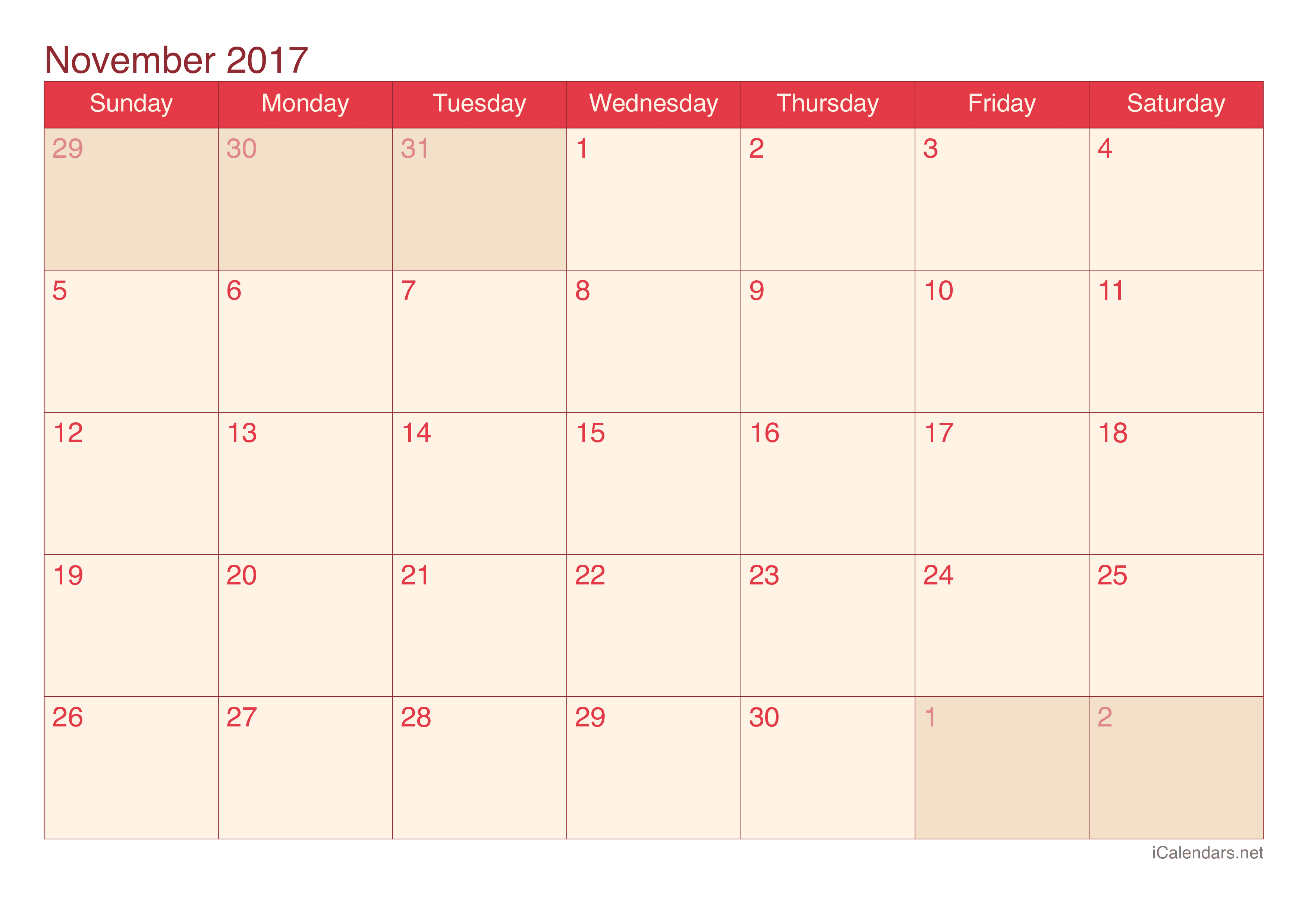 November 2017 Printable Calendar