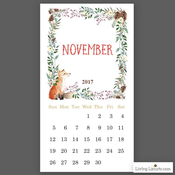 November 2017 Printable Calendar