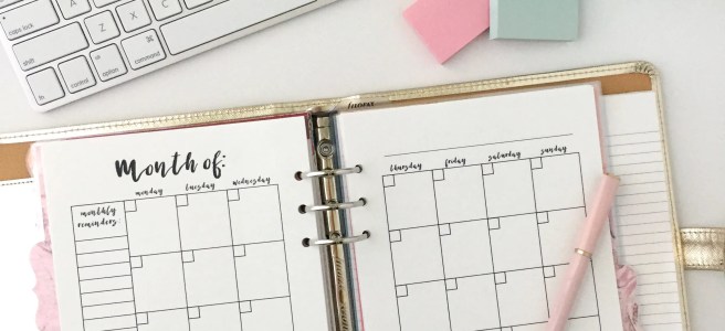 Monthly Calendar: Free Printable Planner Insert - Pink Bows ...