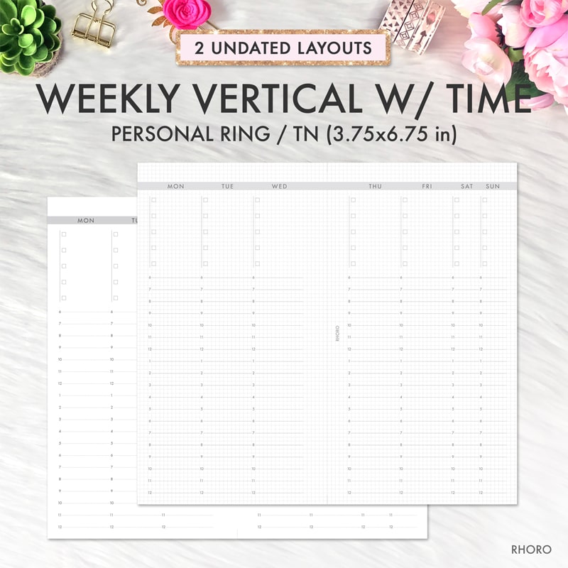 Weekly Vertical on 2 Pages - Personal Ring / TN Planner Printable Inserts