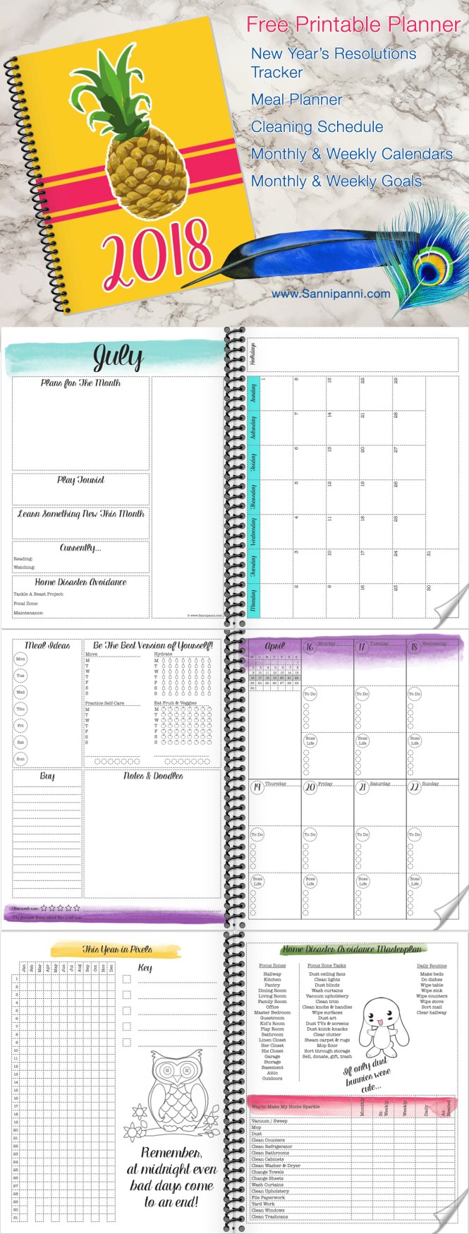 Free Printable 2018 Monthly and Weekly Planner - Sannipanni