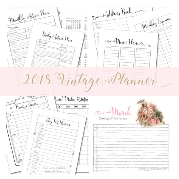 Printable 2018 Vintage Planner - Shabby Art Boutique