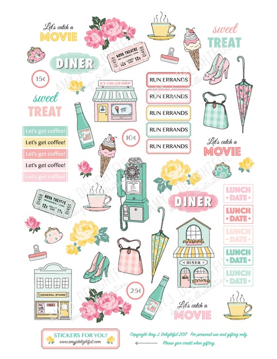 Printable Small Town Feel Planner Sticker! -Digitale Datei Instant  Download- Besorgungen, Lunch Date, Kaffee, Bando, Happy Planner,  handgezeichnet